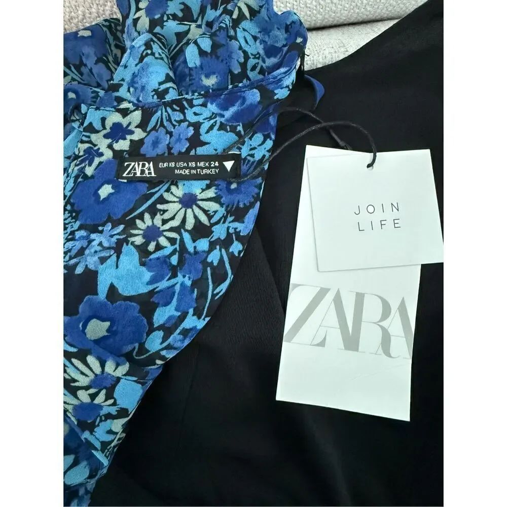 🦋 ZARA Blogger Favorite Draped Romantic Ruffle Ruching Keyhole Floral Mini Dress - Picture 8 of 15